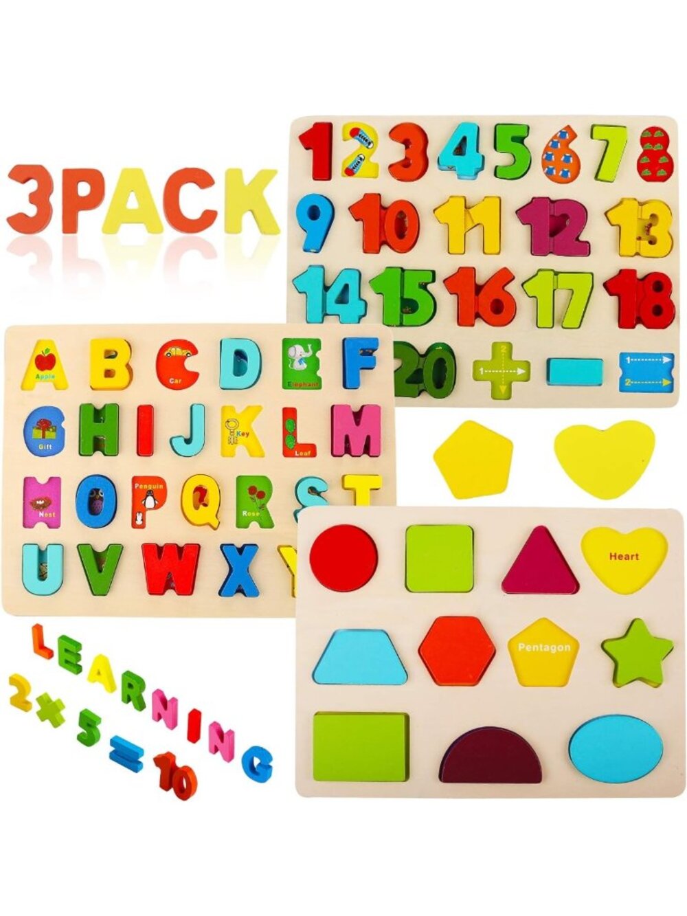 Montessori Wooden Alphabet & Number Puzzle for Toddlers, Educational Jigsaw Toy
